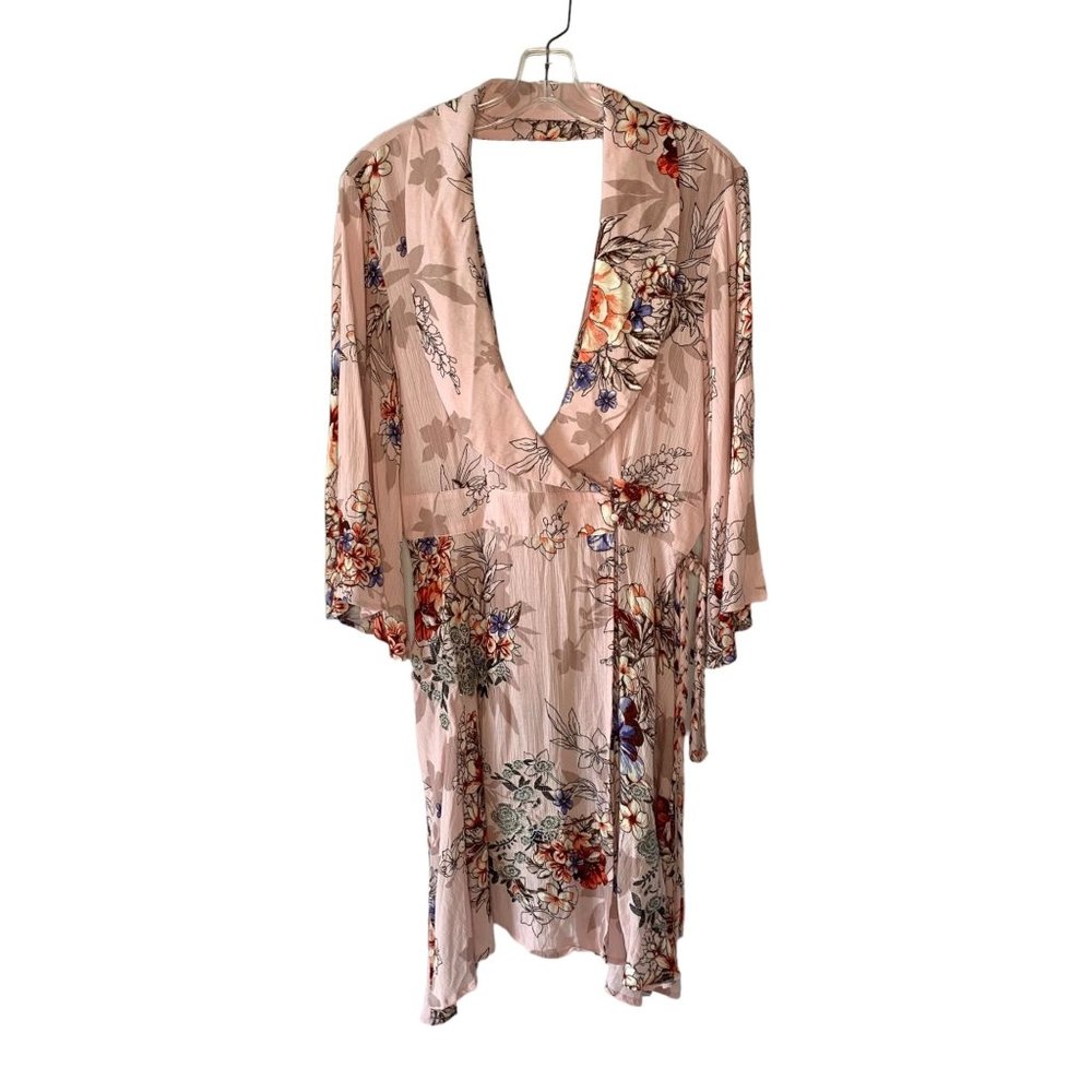 GIMMICKS The Buckle Pink Floral V-Neck Open Back Textured Mini Dress NWT Small